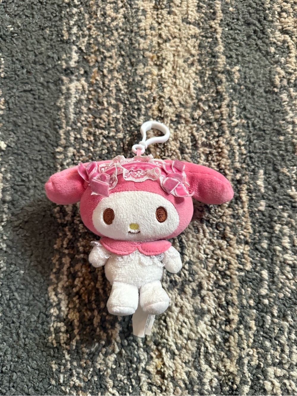 Sanrio My Melody Pink and White Clip-On Plush with Lace Bows